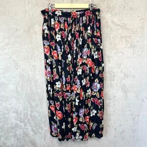 Vintage 90s Requirements Small Dark Floral Crinkle Maxi Skirt Boho Cottagecore